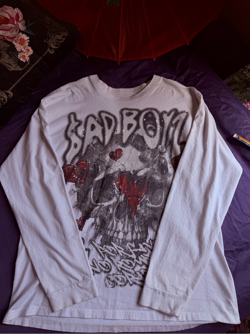 Sad Boy Skull Long Sleeve Tee Y2K Goth Grunge Streetwear Oversized XL